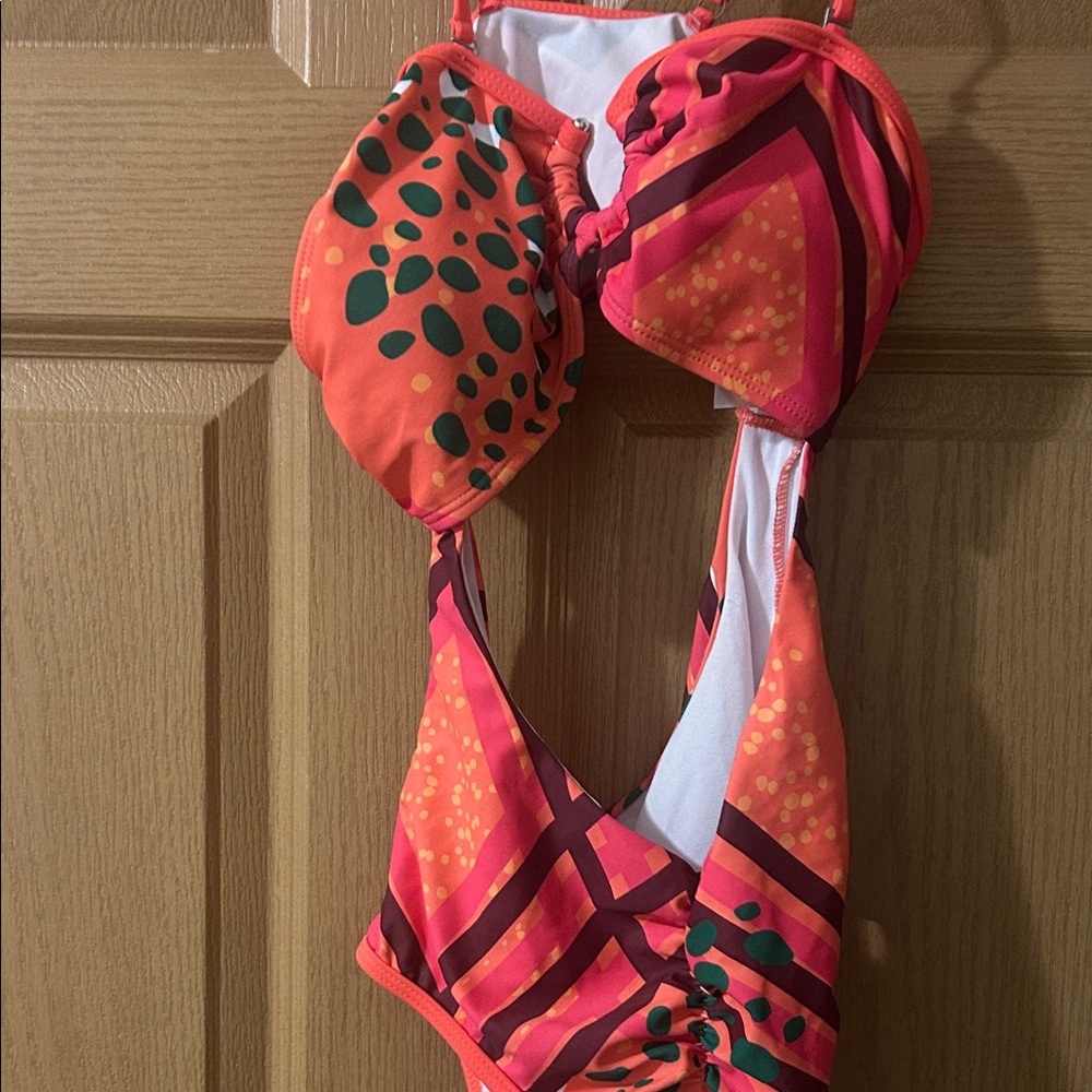 SHEIN Vibrant Orange and Green Bikini Set